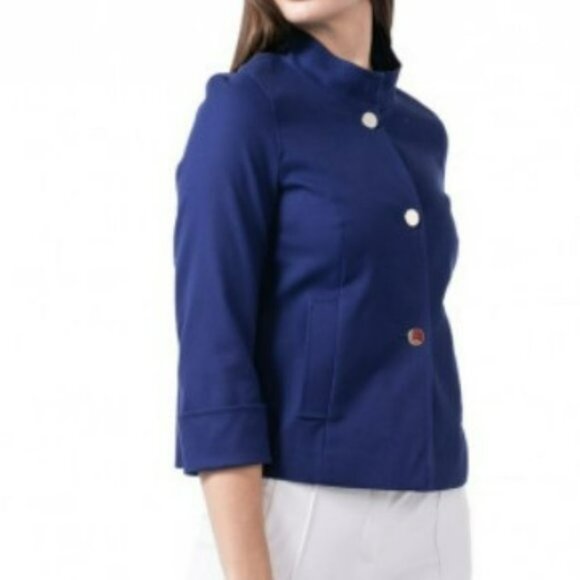 Escada Indigo Blue Coat Jacket with Golden Buttons Front Pockets Size L - Picture 4 of 15